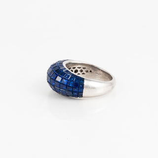 Vintage Platinum Invisible-Set Sapphire Domed Ring