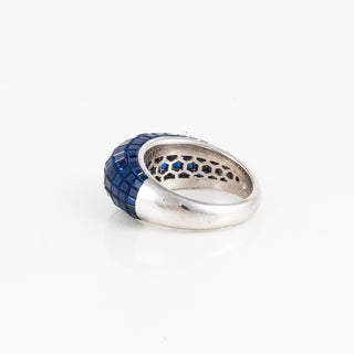 Vintage Platinum Invisible-Set Sapphire Domed Ring