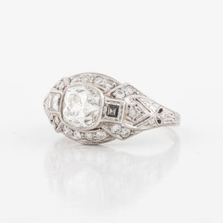 Art Deco GIA 1.30 Carat Cushion-Cut Diamond Engagement Ring