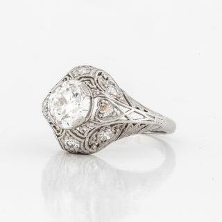 Art Deco GIA 1.39 Carat Old European-Cut Diamond Filigree Engagement Ring