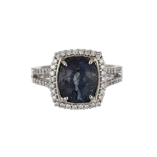 Estate 18K White Gold Cushion-Cut Color Change Spinel Halo Ring with Diamonds