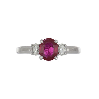 Estate Platinum Ruby Three-Stone Ring with Diamonds