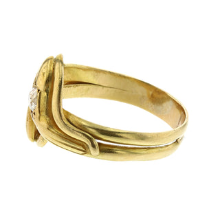 Victorian 18K Gold Serpent Ring with Diamond and Ruby