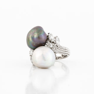 Estate David Webb Platinum South Sea Pearl Bypass Ring with Diamonds