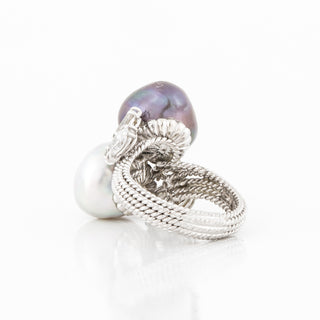 Estate David Webb Platinum South Sea Pearl Bypass Ring with Diamonds