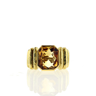 Estate David Webb 18K Gold Citrine Hammered Ring
