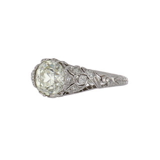 Art Deco GIA 1.36 Carat Old European-Cut Diamond Solitaire with Side Stones Engagement Ring