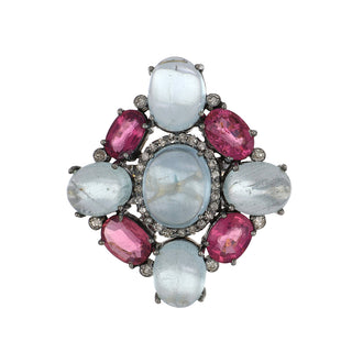 Maharaja Two-Tone Aquamarine Cocktail Ring with Pink Tourmalines
