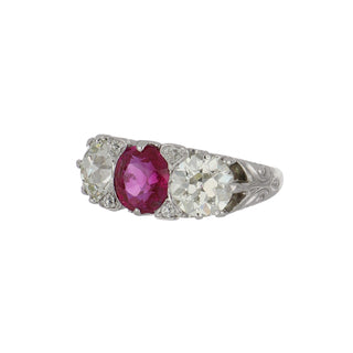 Mid-Century Platinum Burmese Ruby & Diamond Half-Hoop Ring