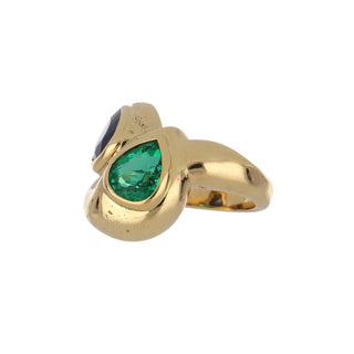 Rene Boivin 18K Gold Sapphire & Emerald Crossover Ring