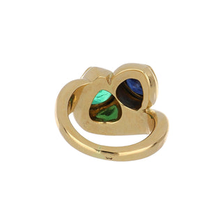 Rene Boivin 18K Gold Sapphire & Emerald Crossover Ring