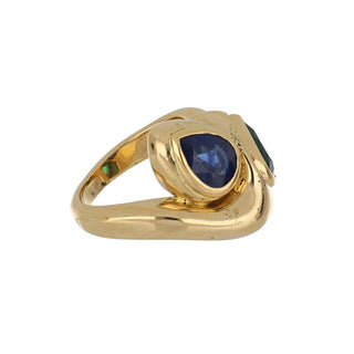 Rene Boivin 18K Gold Sapphire & Emerald Crossover Ring