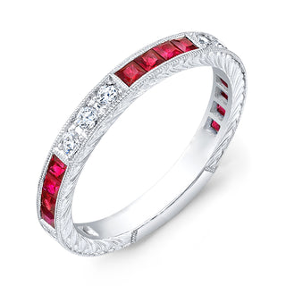 Tenenbaum 18K White Gold Ruby Band with Diamonds