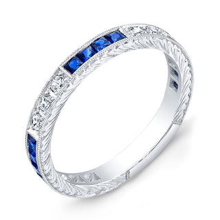 Tenenbaum Collection 18K White Gold Sapphire Band with Diamonds