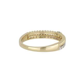 Shy Creation 14K Gold Two-Row Diamond Ribbed Band