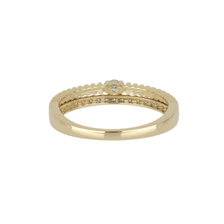 Shy Creation 14K Gold Two-Row Diamond Ribbed Band
