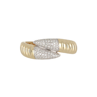 Shy Creation 14K Gold Pave Diamond Ribbed Band