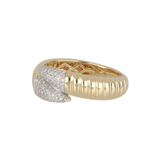 Shy Creation 14K Gold Pave Diamond Ribbed Band