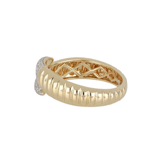 Shy Creation 14K Gold Pave Diamond Ribbed Band