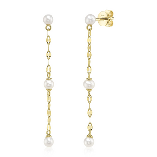 Shy Creation 14K Cultured Pearl Sparkle Chain Drop Earrings