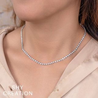 Shy Creation 14K White Gold Ella Diamond Line Necklace