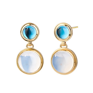 Syna 18K Gold Cirra Double Drop Earrings with Blue Topaz & Moon Quartz