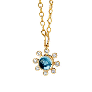 Syna 18K Gold Bezel-Set Blue Topaz Pendant with Diamonds