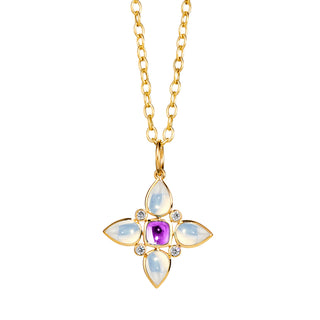 Syna 18K Gold Moon Quartz Flower Pendant with Amethyst