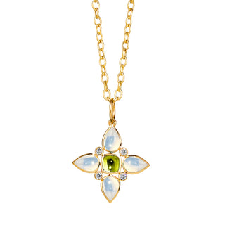 Syna 18K Gold Moon Quartz Flower Pendant with Peridot