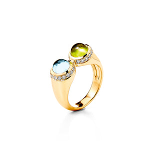 Syna 18K Gold Twin Stone Ring in Peridot & Blue Topaz