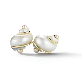 Seaman Schepps 18K Gold Turbo Shell Earrings with Pearls