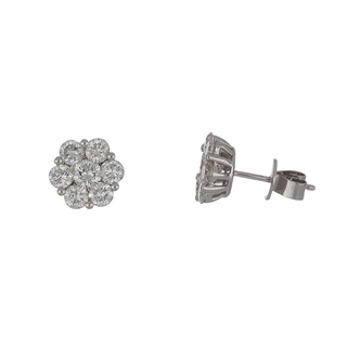 18K White Gold Diamond Cluster Stud Earrings