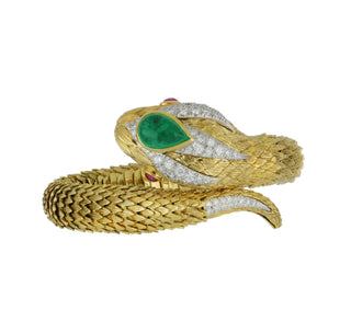 David Webb Yellow G&PT Emerald Bangle Bracelet with Diamonds