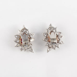 Estate Two-Tone Burmese Ruby Starburst Earrings