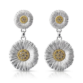 Buccellati Silver and Vermeil Daisy Diamond Drop Earrings