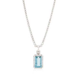 Vintage/Estate Platinum Diamonds Pendant Necklace with Aqua