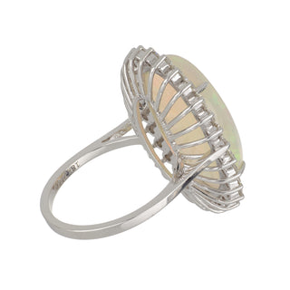 18K White Gold Opal and Diamond Halo Ring