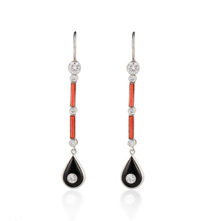 Estate Platinum Diamond Multi Drop Earrings with Corals
