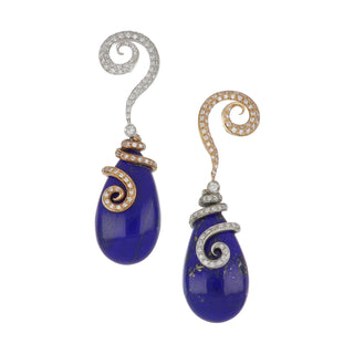 Estate Lapis Teardrop Earrings with Diamond Coils
