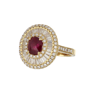 Vintage/Estate 18K Gold Ruby Target Ring with Diamonds