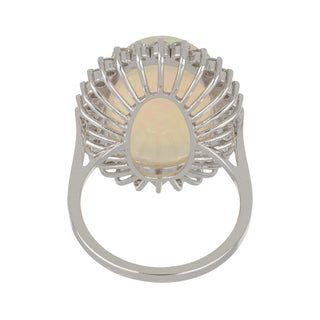 18K White Gold Opal and Diamond Halo Ring