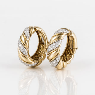 David Webb 18K Gold and Platinum Diamond Hoop Earrings
