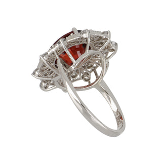 Vintage 14K White Gold Garnet Openwork Ring with Diamonds