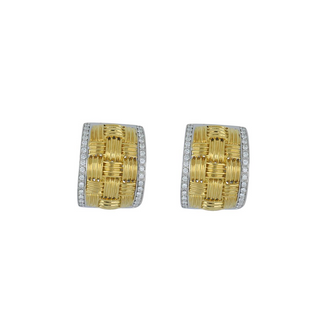 Estate Roberto Coin 18K Yellow and White Gold Weave Style Diamond Clip Earrings
