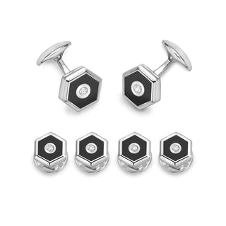 Deakin & Francis Sterling Silver Hexagonal Onyx Dress Set with Diamonds