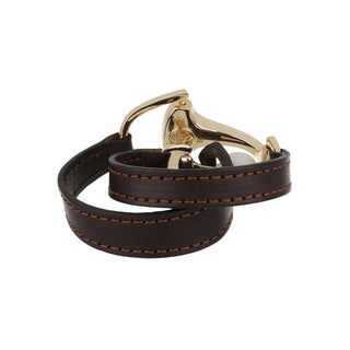 Vincent Peach 18K Gold Pave Diamond Snaffle Bit Leather Wrap Bracelet