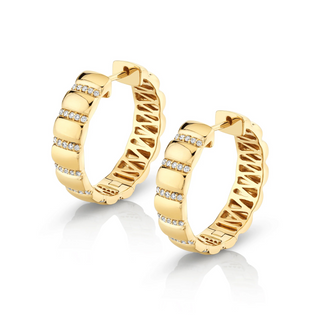 Michael M 14K Gold Orb Ribbed Diamond Hoop Earrings