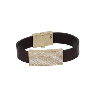 Vincent Peach 14K Gold Diamond Plaque Leather Bracelet