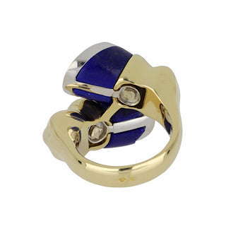 Vintage 1980s Fred Paris Lapis and Diamond Bypass Ring