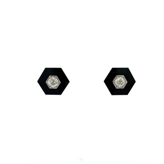 Art Deco Platinum Onyx Stud Earrings with Diamonds
